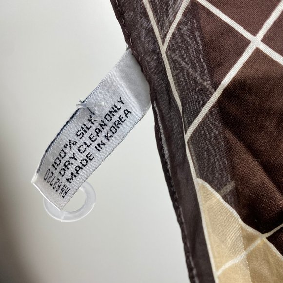 Vintage Oscar De La Renta Brown and Tan Geometric 100% Silk Scarf 62" X 13.25" - Picture 8 of 9
